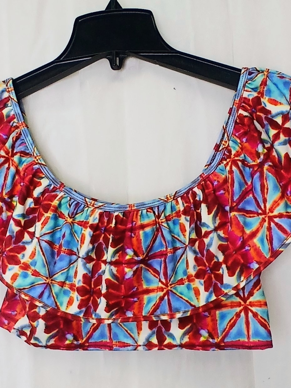 Marie Oliver Multicolor Red & Blue Ruffled Crop Top